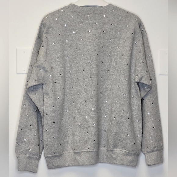 CAMAR OVERSIZED RHINESTONE CREW NECK SWEATSHIRT TUNIC DRESS IN GREY SIZE S - Picture 10 of 16